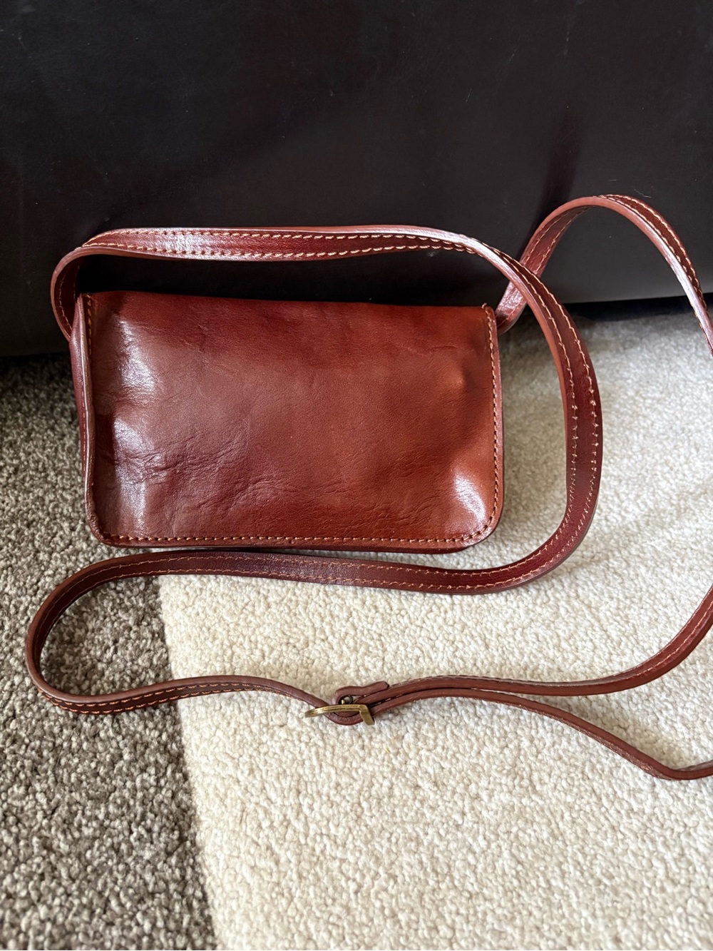 Vera Pelle Brown Italian Leather Crossbody Bag Vintage Y2K Italy Preppy - Picture 4 of 12